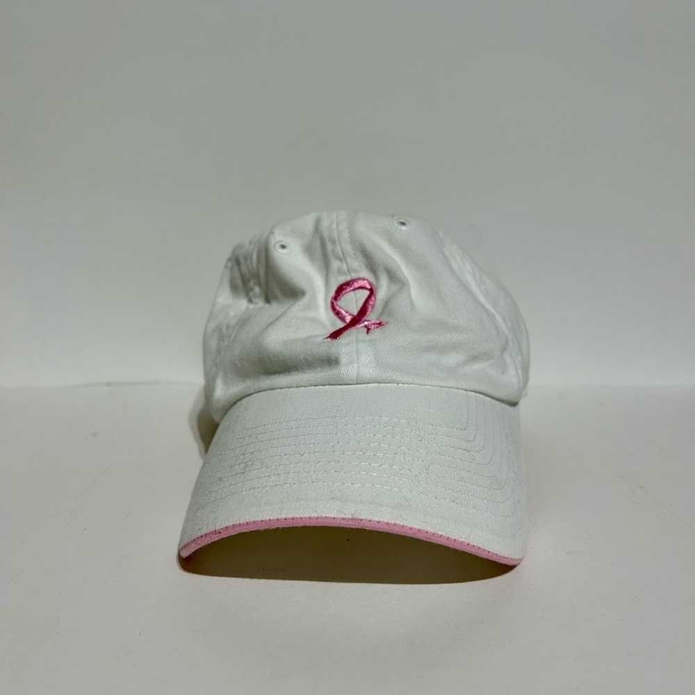 Pink Ribbon Breast Cancer Awareness Hat Baseball Cap White Pink Adjust Like New